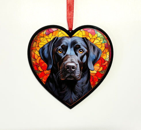 Labrador Black Stained Glass Effect Heart Suncatcher